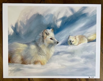 Arctic Foxes Fine Art Print made from "First Snow" Original Oil Painting