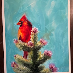 Cardinal Fine Art Print from original oil painting &quot;Blossoming Treetops&quot; by Bre Kort