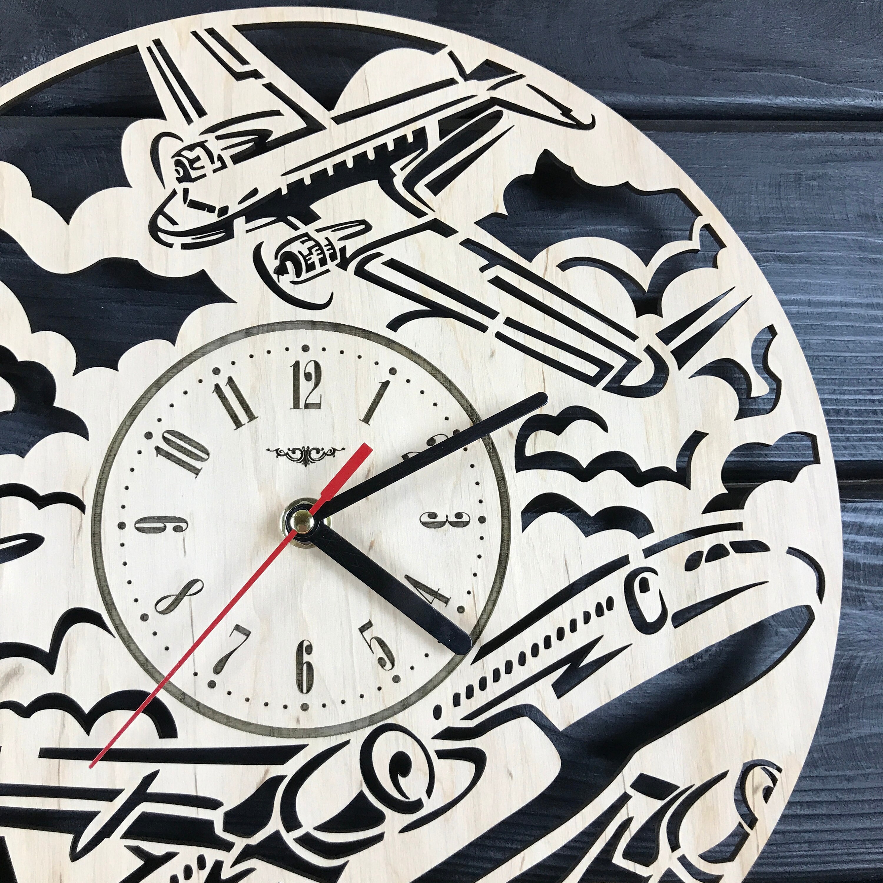 Airplane Wall Clock Wood Home Decor Gift Man Unique Art | Etsy