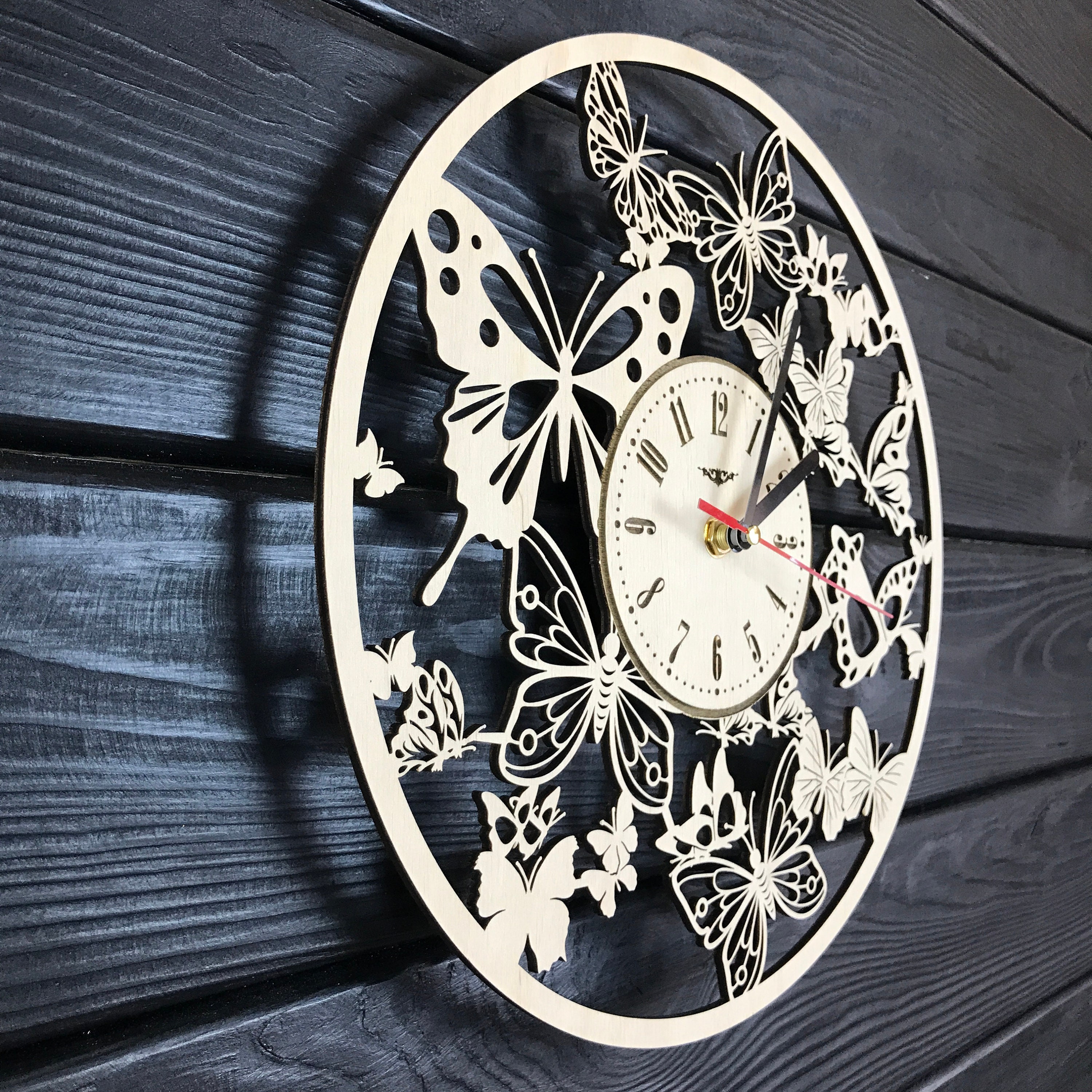 Butterfly Wall Clock Wood Home Decor Living Room Gifts Women Etsy