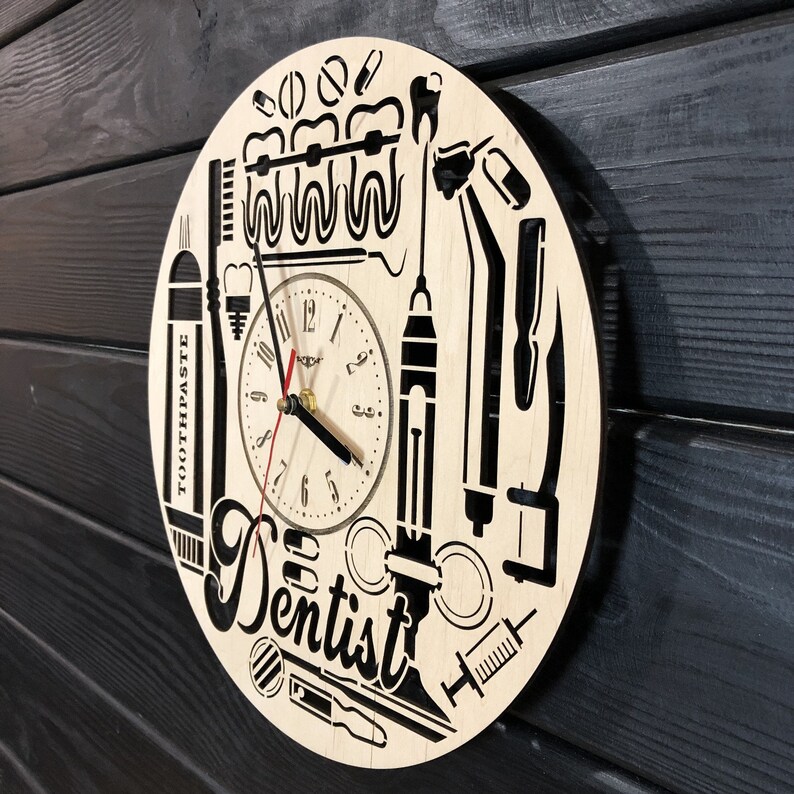 Dentist Wall Clock Wooden Home Dental Clinic Decor Hanging Etsy