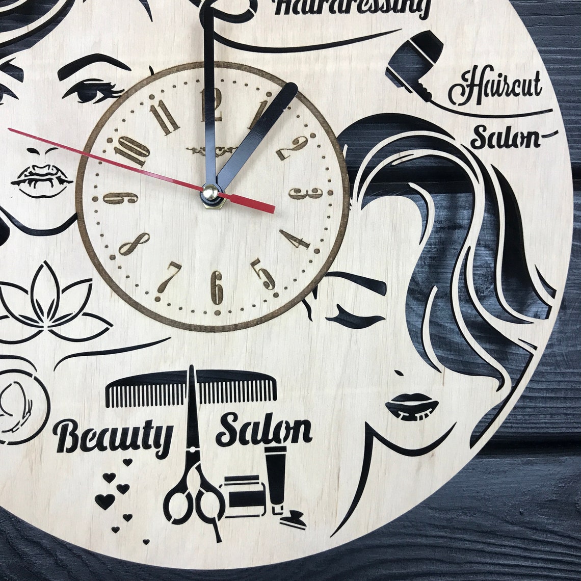 Hairdresser Wall Clock Wood Decor Hair Salon Art Hanging Etsy