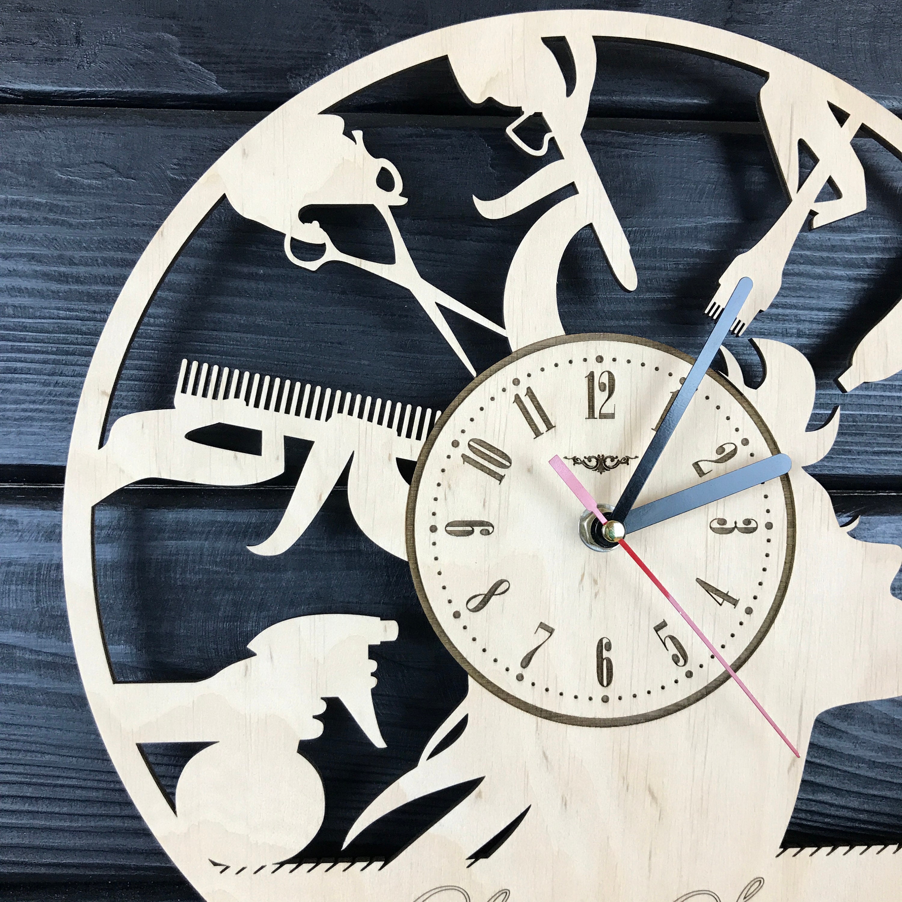 Hairdresser Wall Clock Wood Decor Salon Art Hanging Etsy