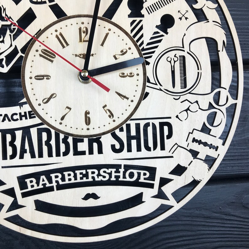 Wall Clock Wood Decor Barber Art Hanging Etsy