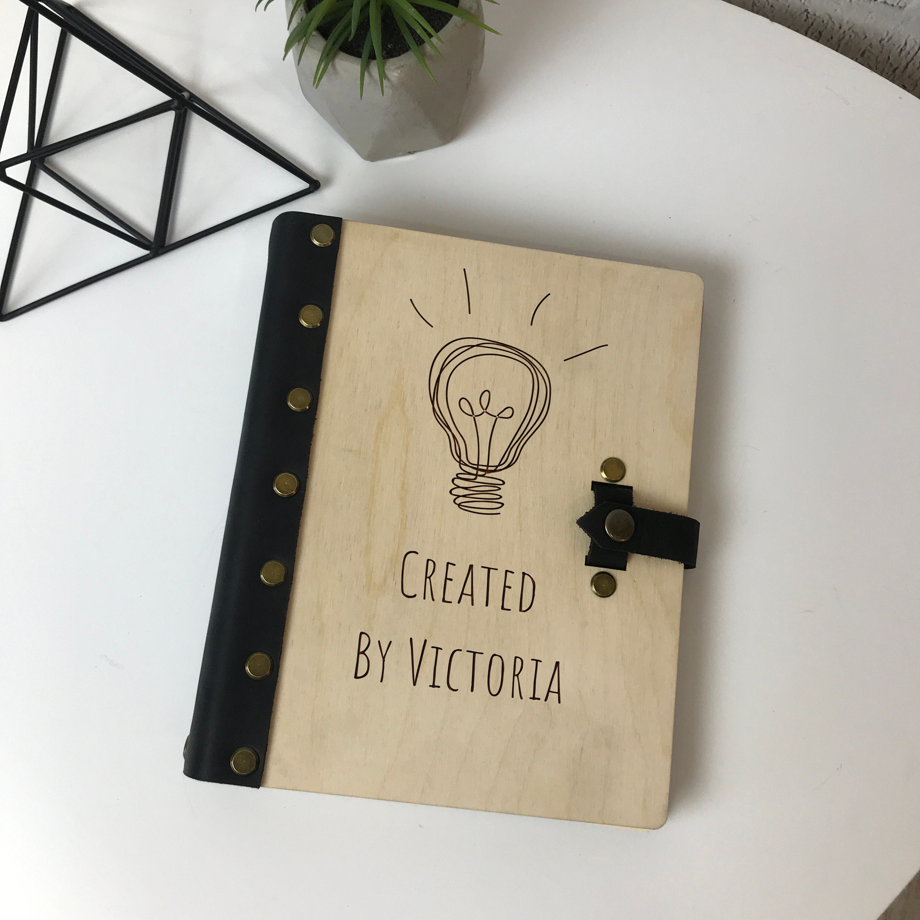 Custom Wood Notebook Engraved Notebook With Leather Etsy