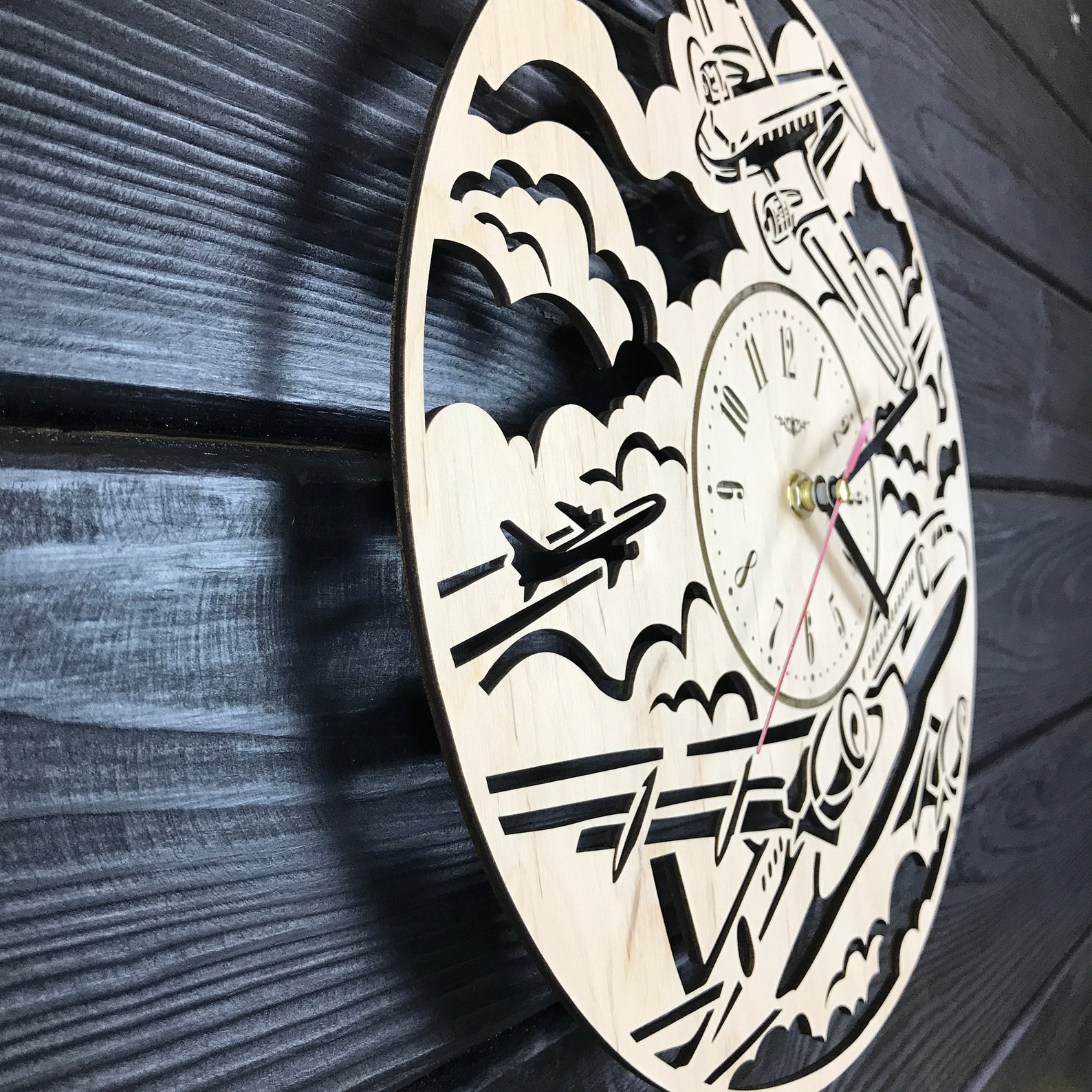 Airplane Wall Clock Wood Home Decor Gift Man Unique Art Etsy