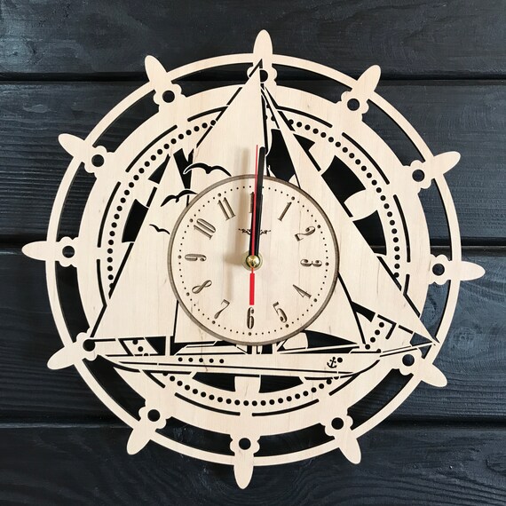 Ship Wall Clock Wooden Home Decor Marine Wall Art Sailing Etsy