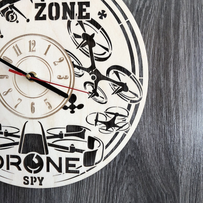 Drones Wall Clock Wood Home Kitchen Decor Living Room Gifts Men Husband Art Unique Kitchen Wedding Christmas Birthday Decorative Drone Clock