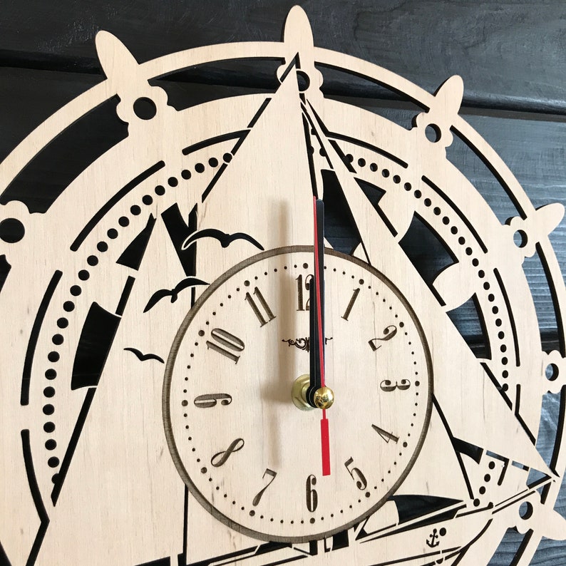 Ship Wall Clock Wooden Home Decor Marine Wall Art Sailing Etsy