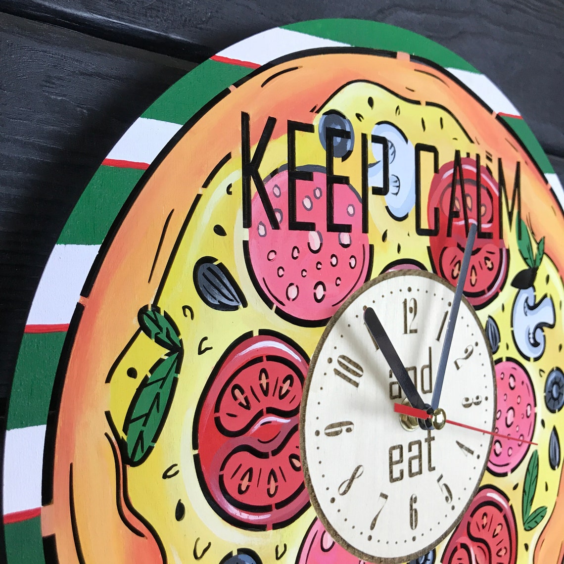 Pizza Wall Clock Wood Home Kitchen Decor Hanging Pizza Gifts Etsy