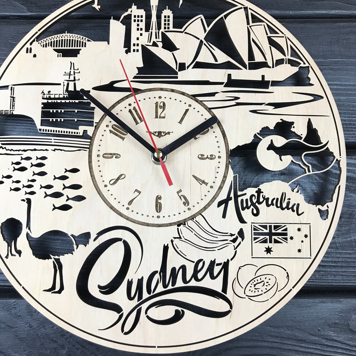 Sydney Australia Skyline Wall Clock Wood Room Home Decor Etsy