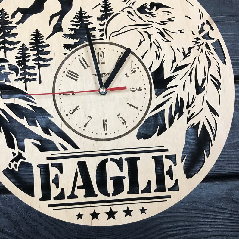 Eagle Wall Clock Wood Home Office Decor Bald Eagle Sign Gifts Etsy