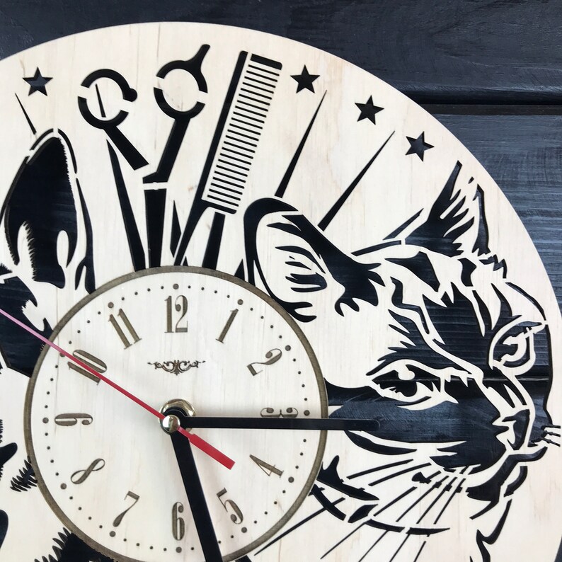 Pet Grooming Wall Clock Wood Home Grooming Salon Decor Gifts Etsy