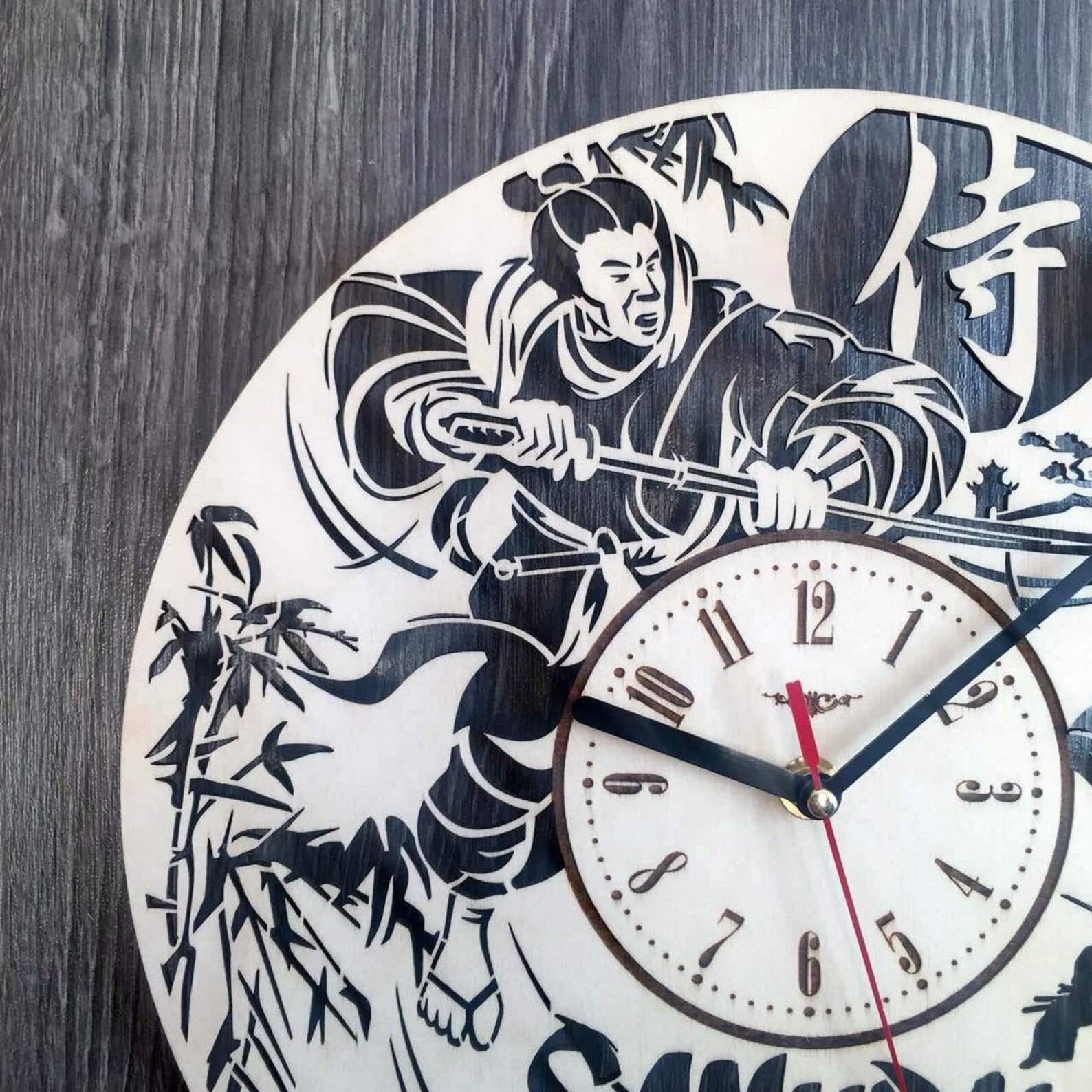 Japan Samurai Wall Clock Wood Room Home Decor Japon Gift Theme Etsy