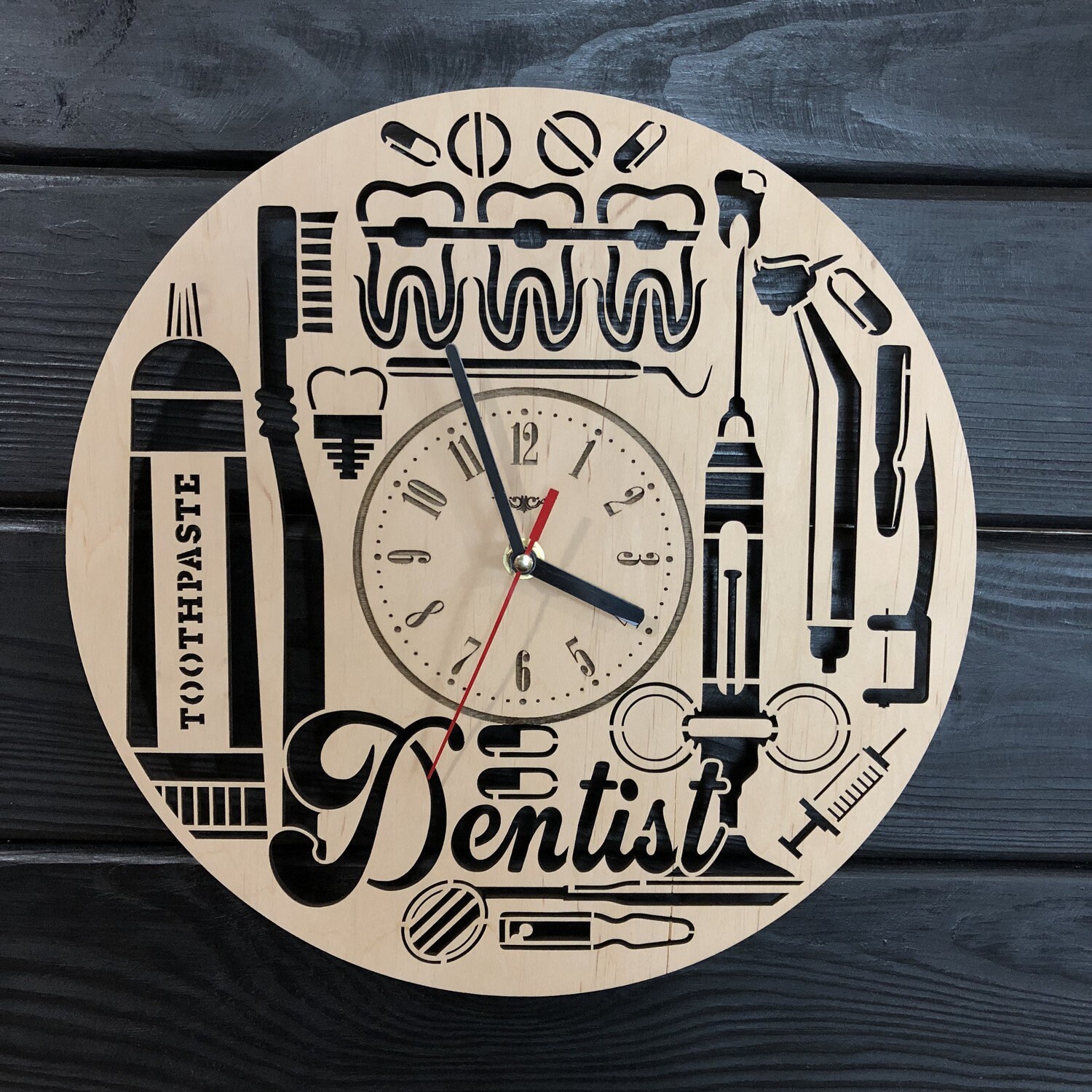 Dentist Wall Clock Wooden Home Dental Clinic Decor Hanging Etsy