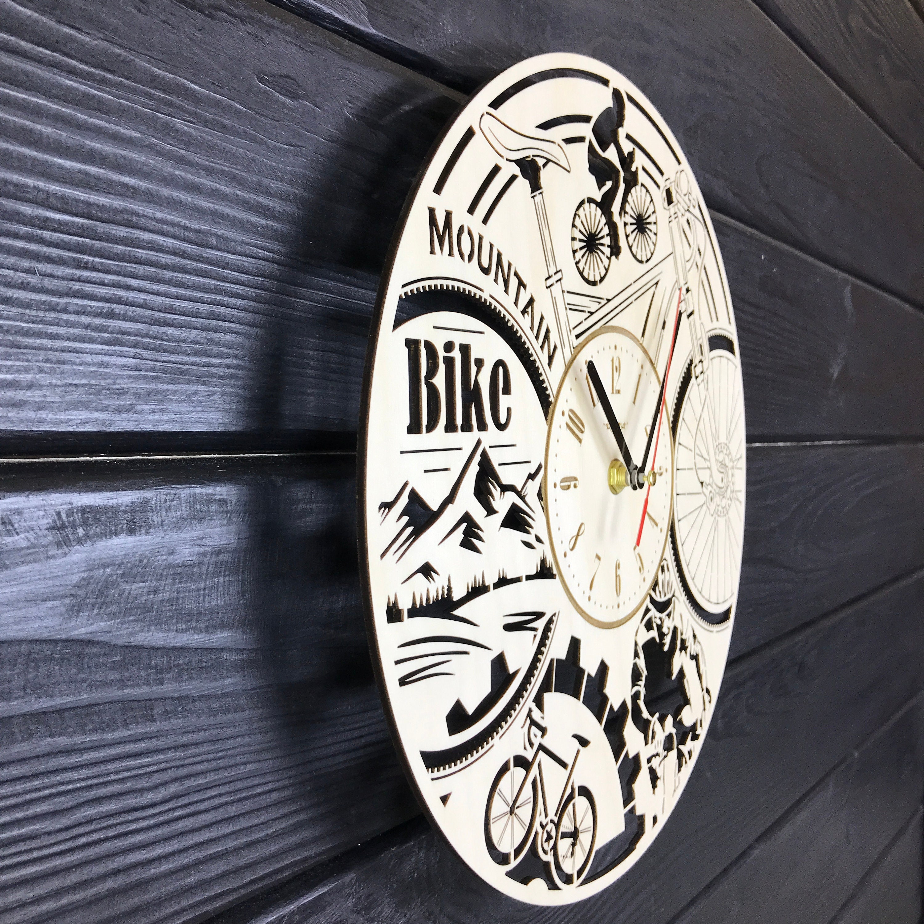Mountain Bike Wall Clock Wooden Home Decor Kitchen Hanging Etsy