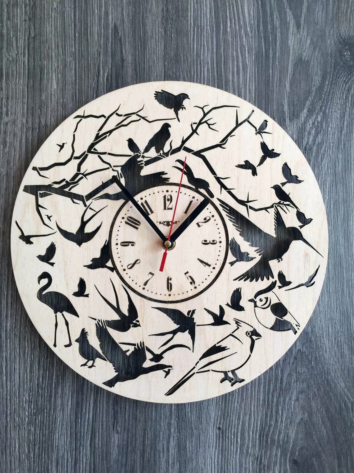 Birds Wall Clock Wood Home Decor Room Gifts Men Dad Women Art Etsy