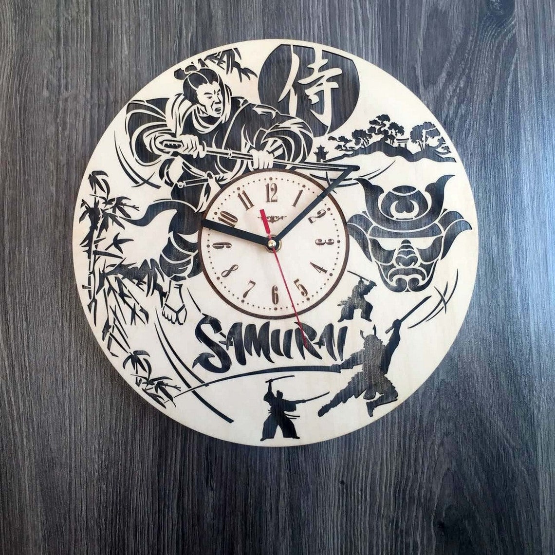 Japan Samurai Wall Clock Wood Room Home Decor Japon Gift Theme Etsy