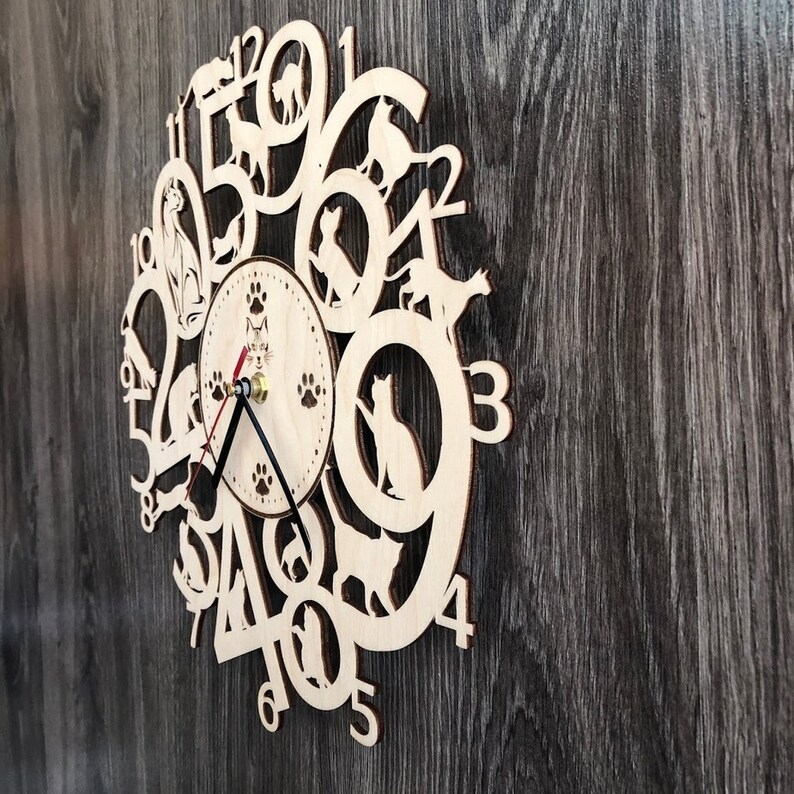 Cats Wall Clock Wood Home Decor Gifts Pets Lovers Ornament Art Etsy