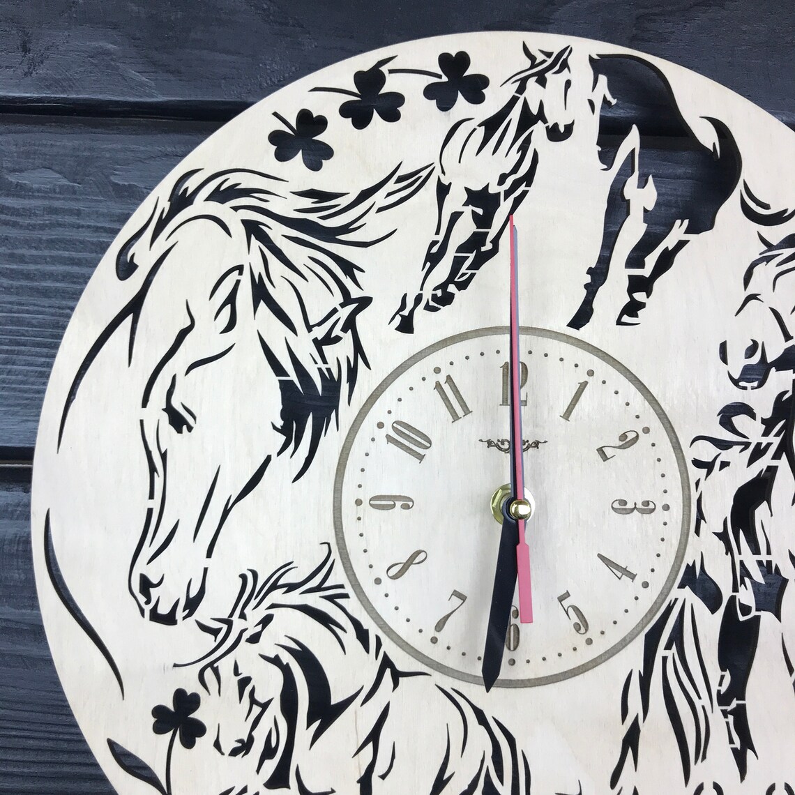 Horse Wall Clock Wood Home Decor Kitchen Hanging Horse Gifts Etsy