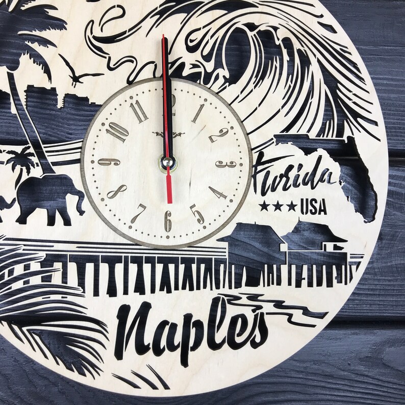 Naples Florida Wall Clock Wood Home Decor Kitchen Hanging Etsy