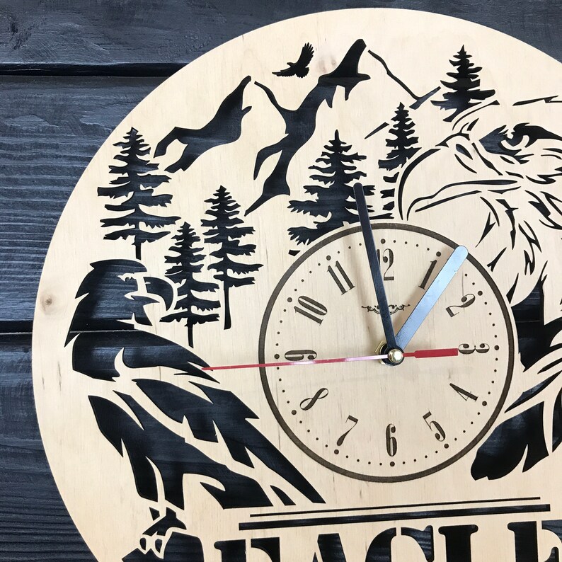 Eagle Wall Clock Wood Home Office Decor Bald Eagle Sign Gifts Etsy