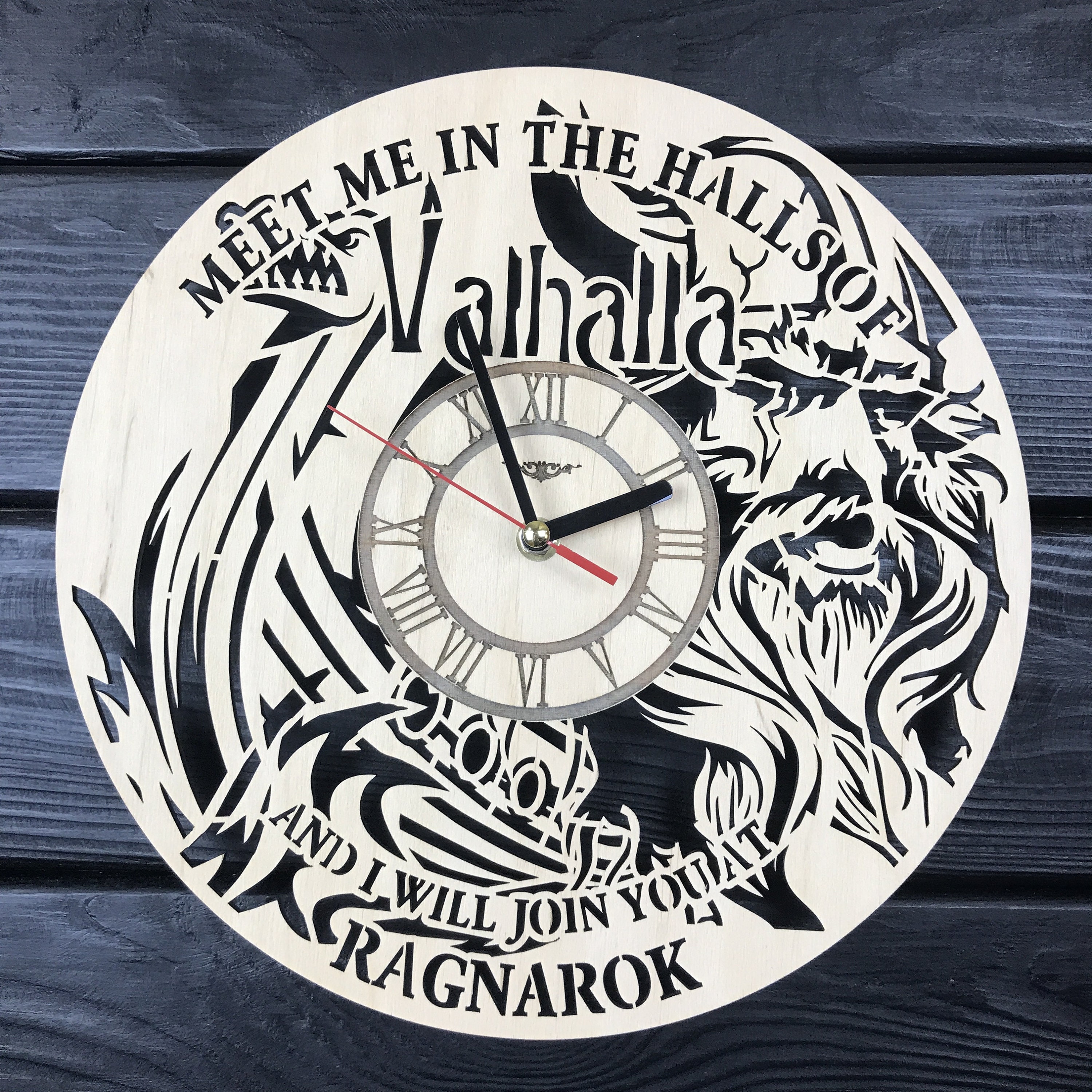 Valhalla Vikings Wall Clock Wood Kid Room Decor Idea Gift Art Etsy