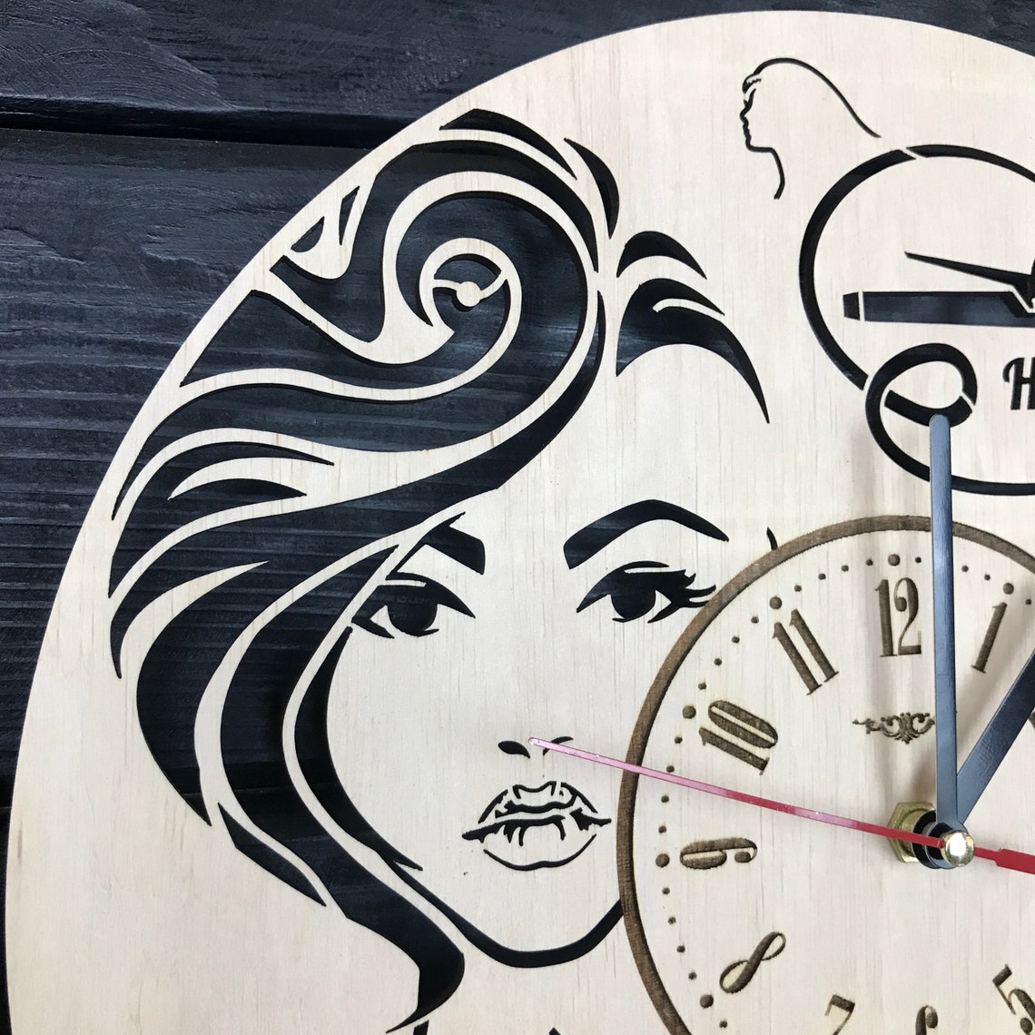 Hairdresser Wall Clock Wood Decor Hair Salon Art Hanging Etsy