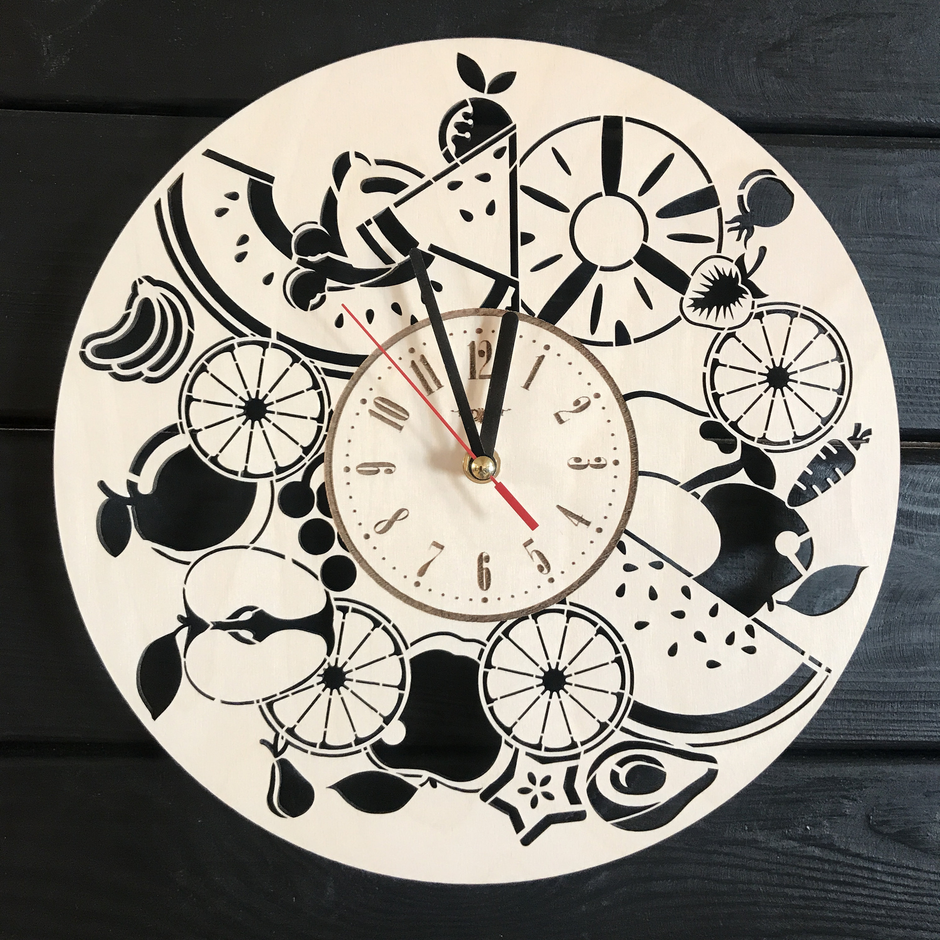 Kitchen Wall Clock Wood Home Room Kitchen Decor Hanging Fruits Etsy