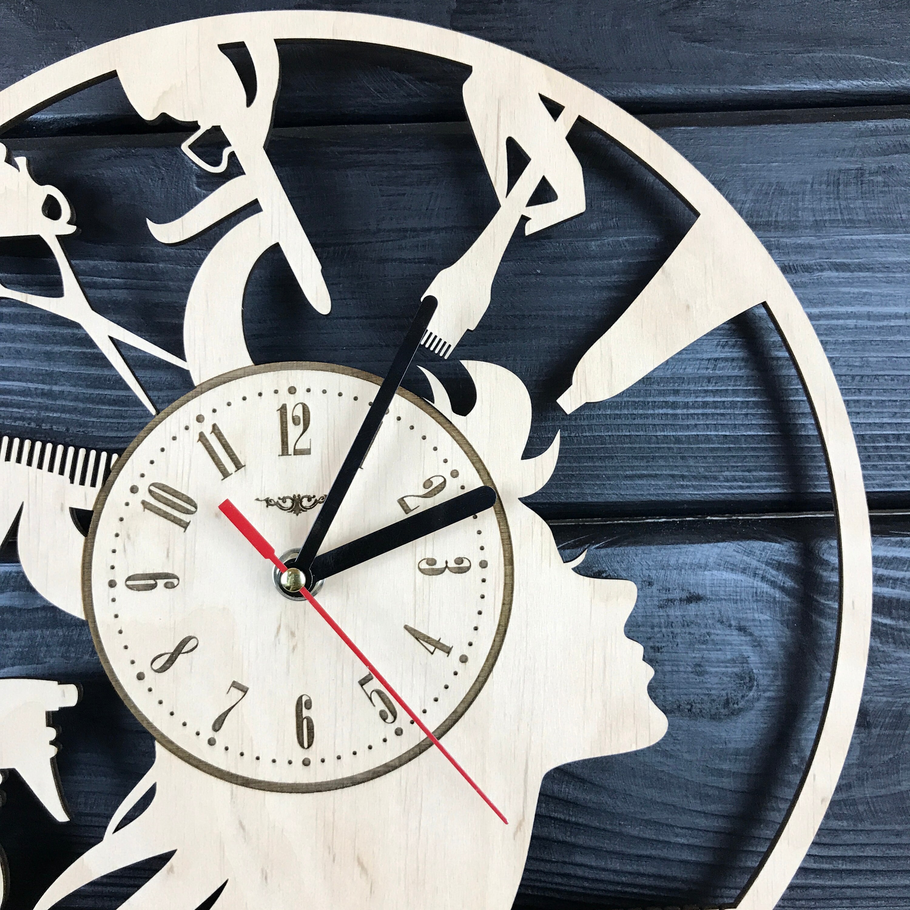Hairdresser Wall Clock Wood Decor Salon Art Hanging Etsy