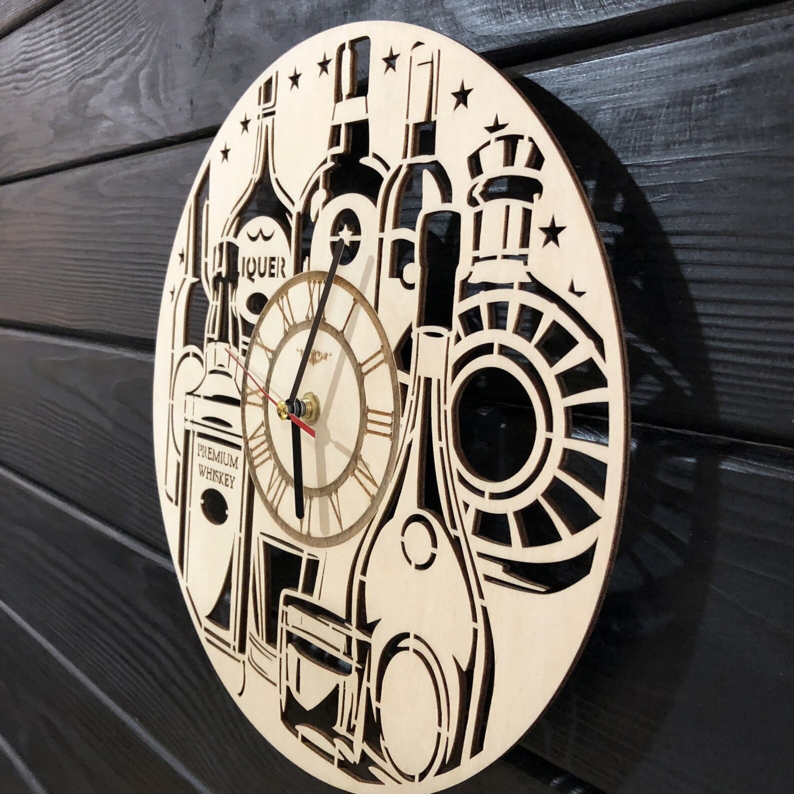 Alcohol Wall Clock Wood Room Home Decor Restaurant Bar | Etsy