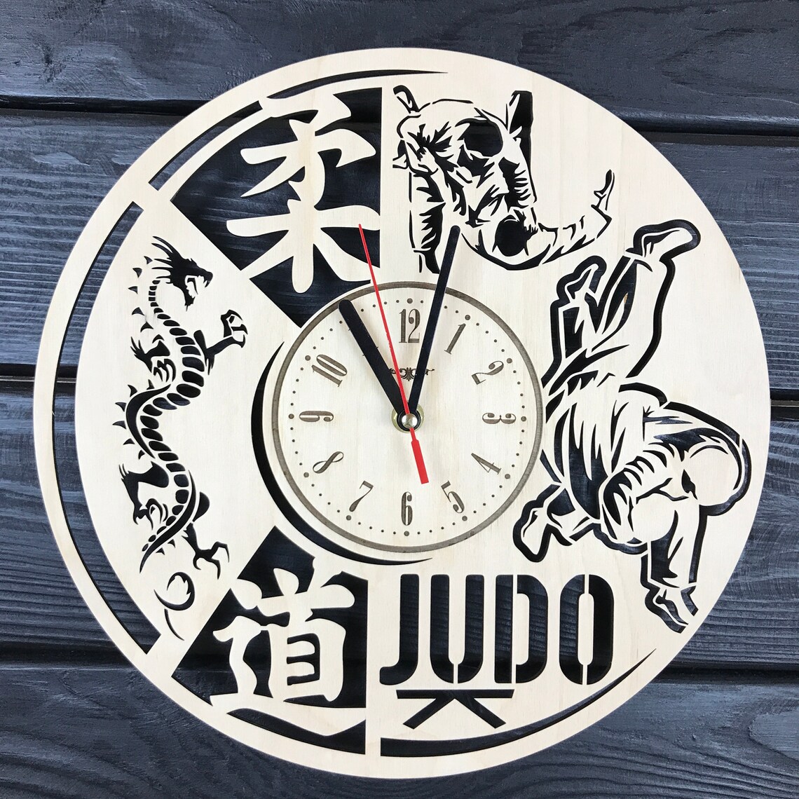 Judo Wall Clock Wooden Home Office Decor Hanging Judo Gifts Etsy