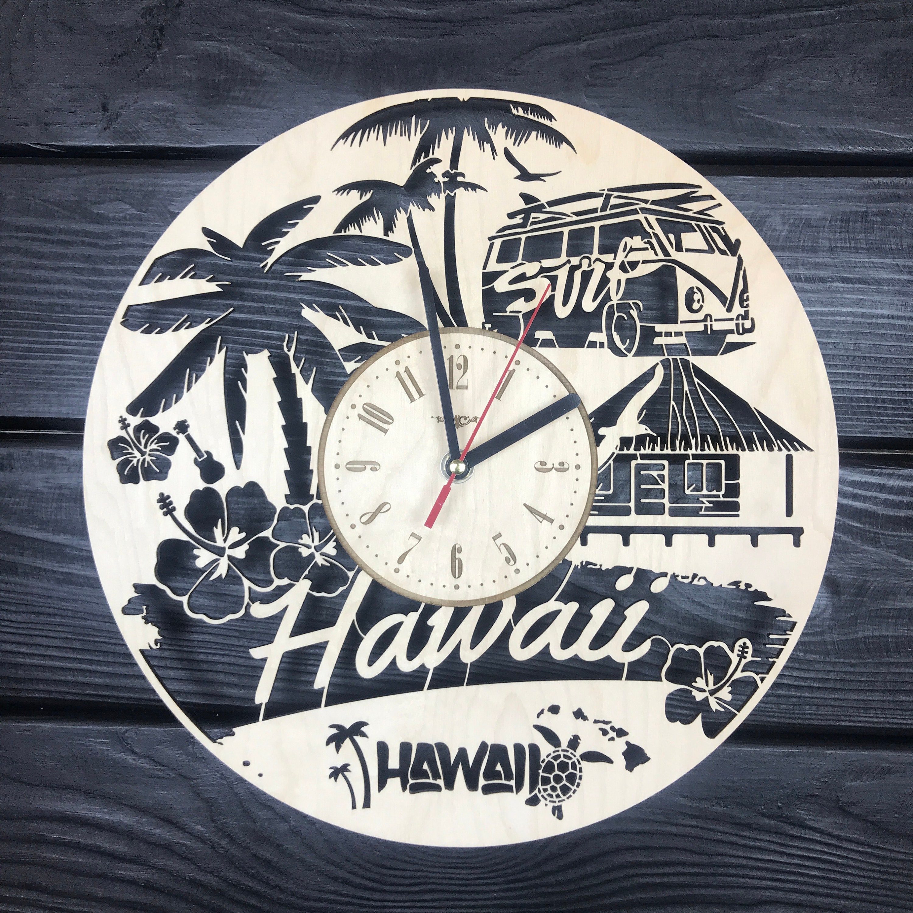 Hawaii Wall Clock Unique Wooden Home Decor Kitchen Gifts Etsy