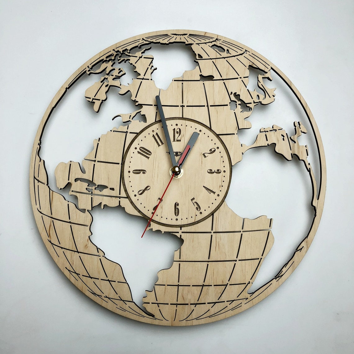 Earth Globe World Map Geography Wall Clock Wood Kitchen Decor Etsy