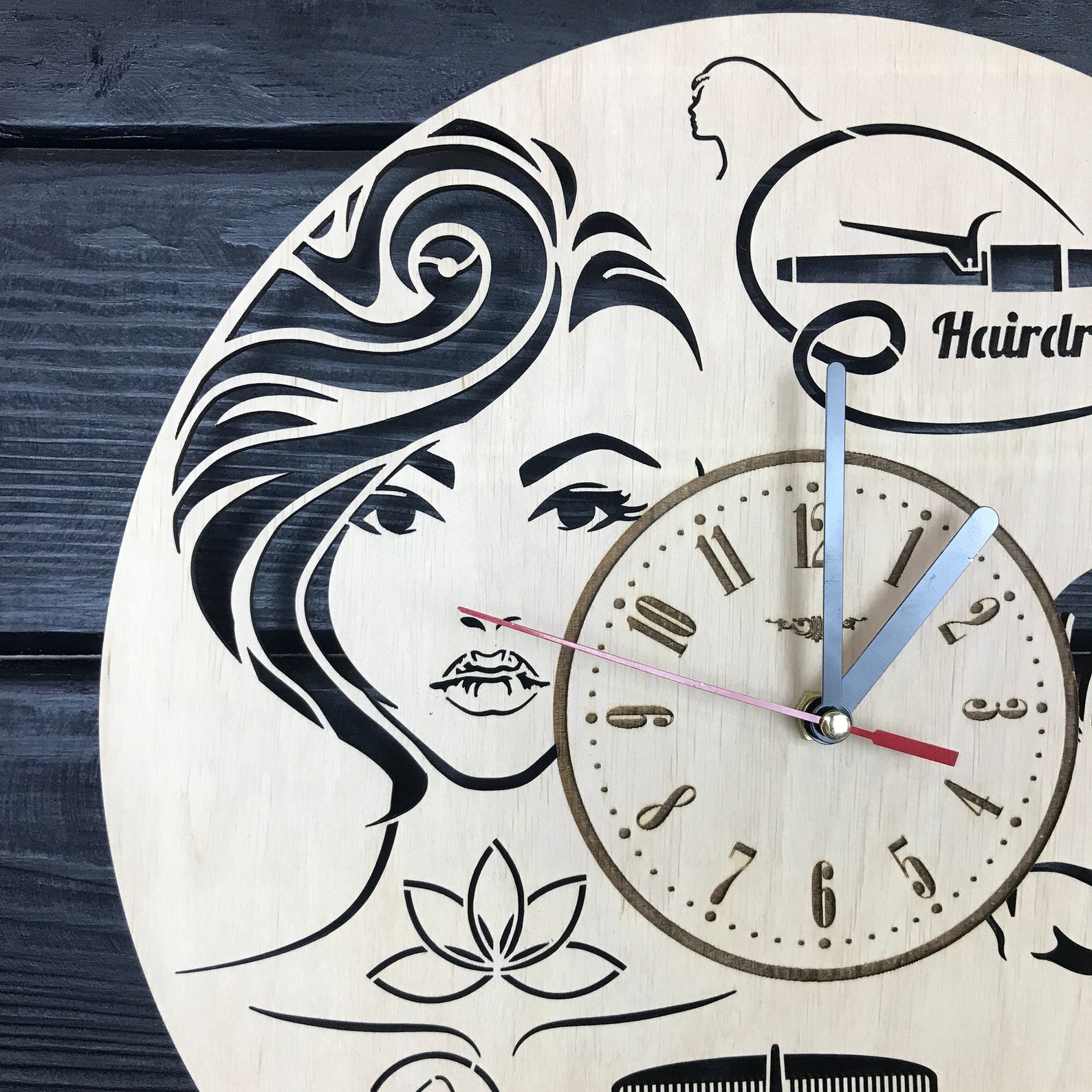Hairdresser Wall Clock Wood Decor Hair Salon Art Hanging Etsy