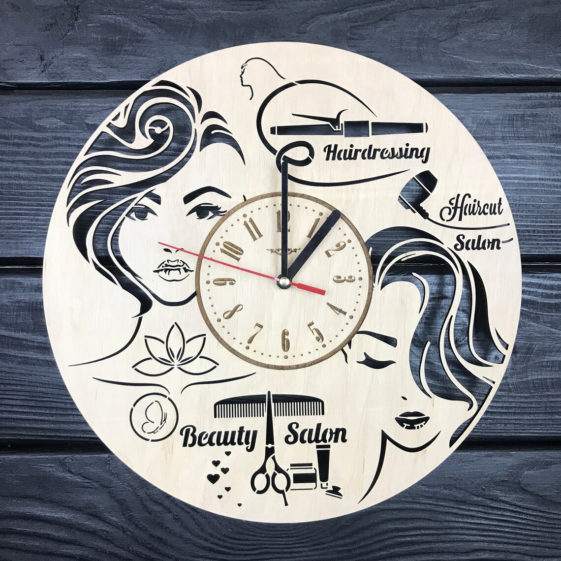 Hairdresser Wall Clock Wood Decor Hair Salon Art Hanging Etsy