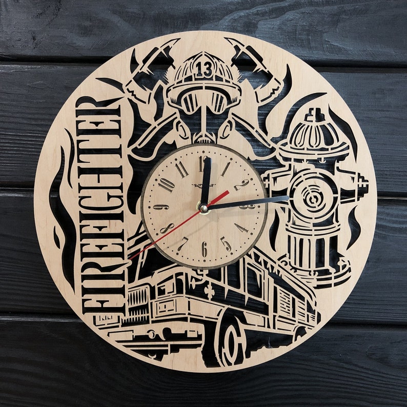 Firefighter Wall Clock Wood Home Decor Living Room Unique Etsy
