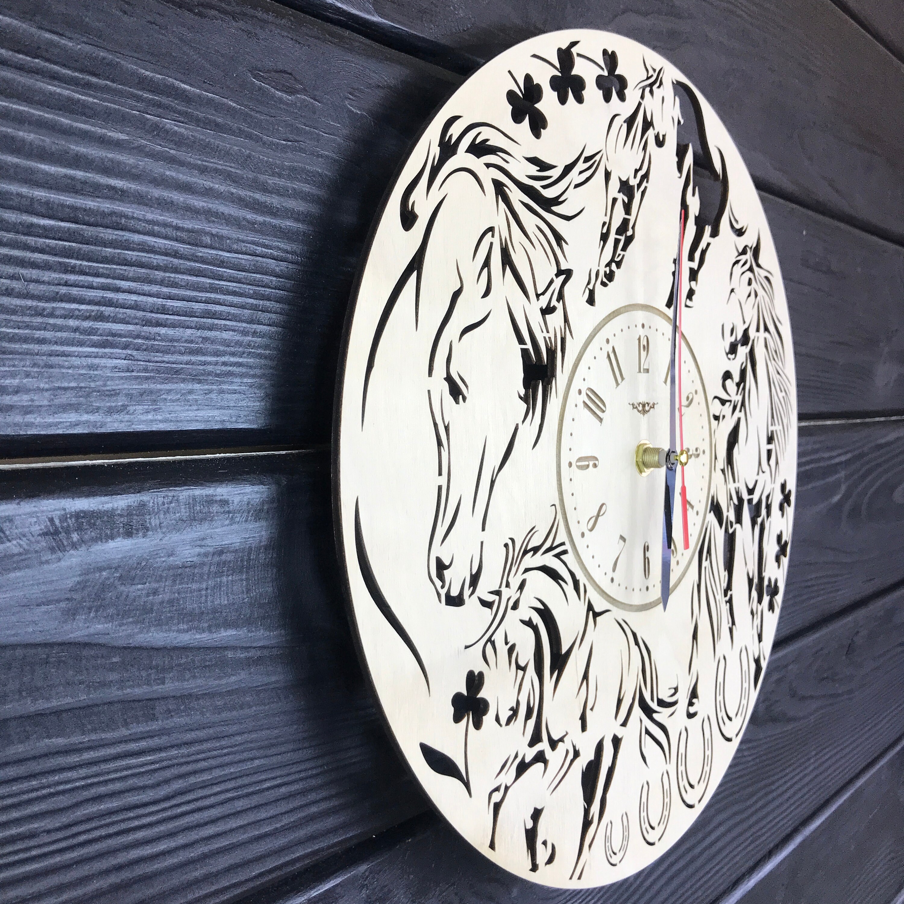 Horse Wall Clock Wood Home Decor Kitchen Hanging Horse Gifts Etsy