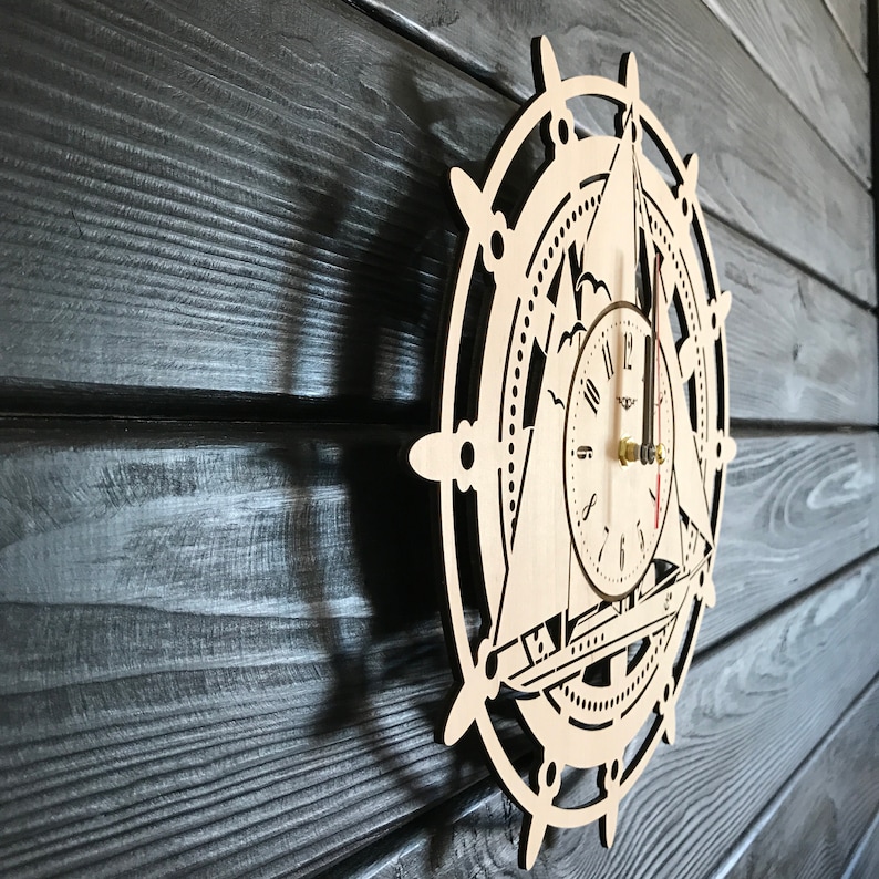 Ship Wall Clock Wooden Home Decor Marine Wall Art Sailing Etsy