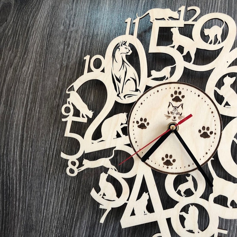 Cats Wall Clock Wood Home Decor Gifts Pets Lovers Ornament Art Etsy