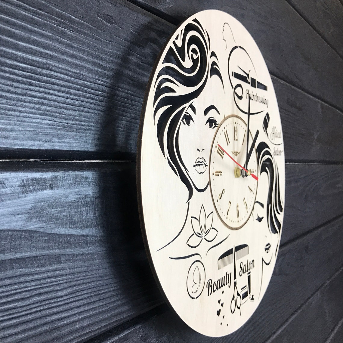 Hairdresser Wall Clock Wood Decor Hair Salon Art Hanging Etsy