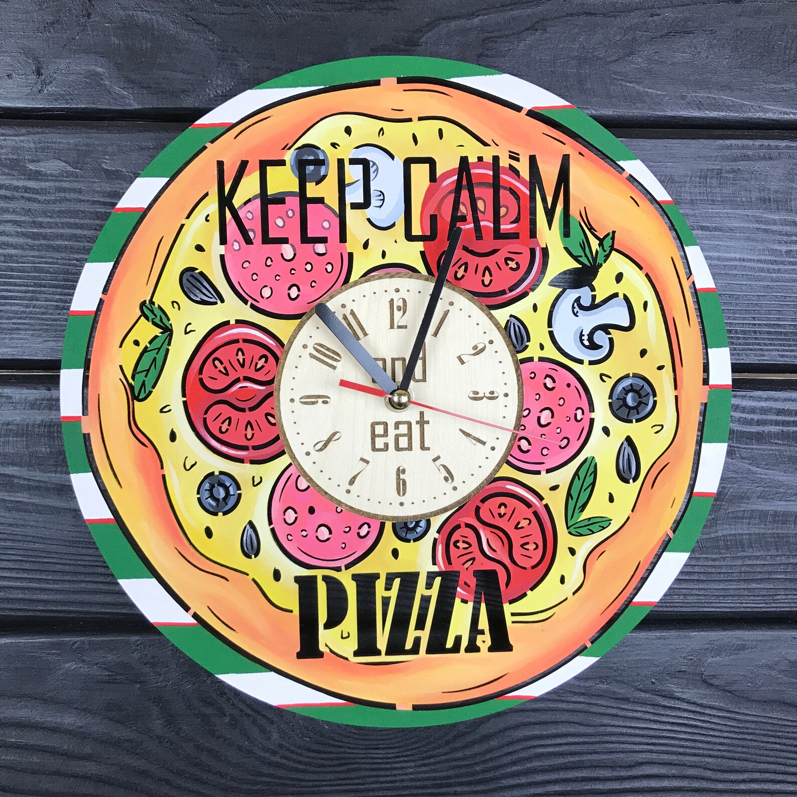 Pizza Wall Clock Wood Home Kitchen Decor Hanging Pizza Gifts Etsy
