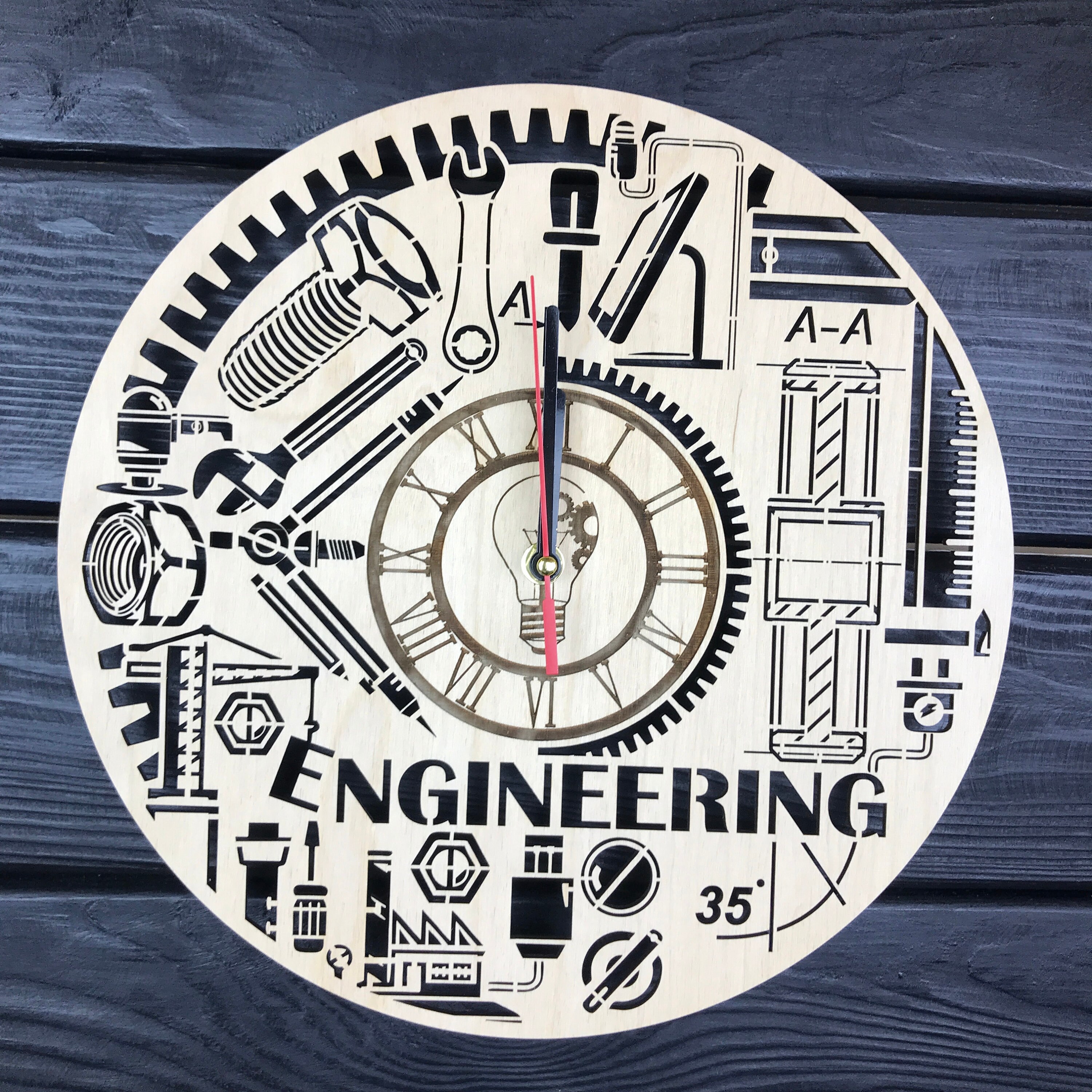 Engineering Wall Clock Wood Home Decor Hanging Office Etsy