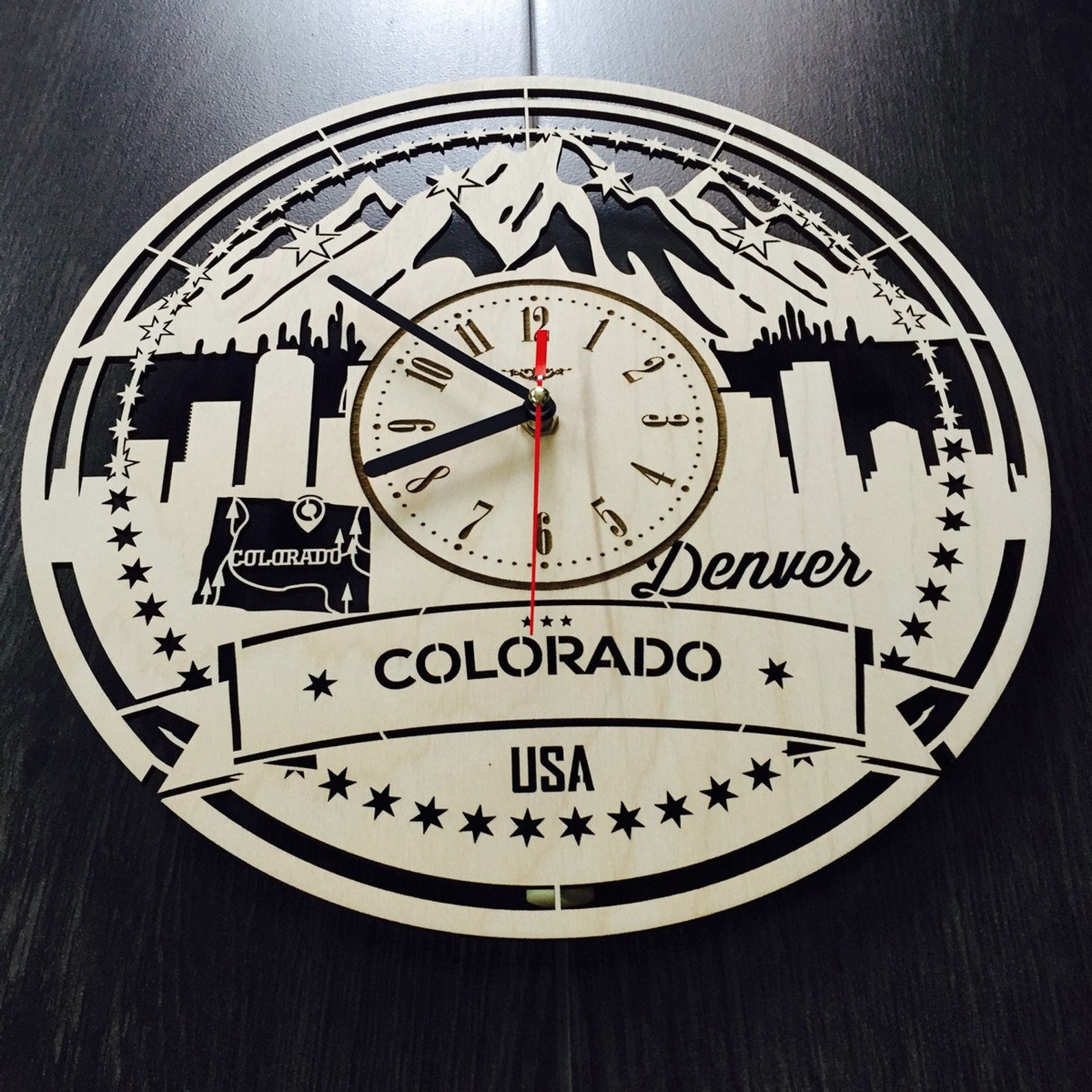 Colorado Skyline Wall Clock Wood Room Home Decor Gifts Theme Etsy