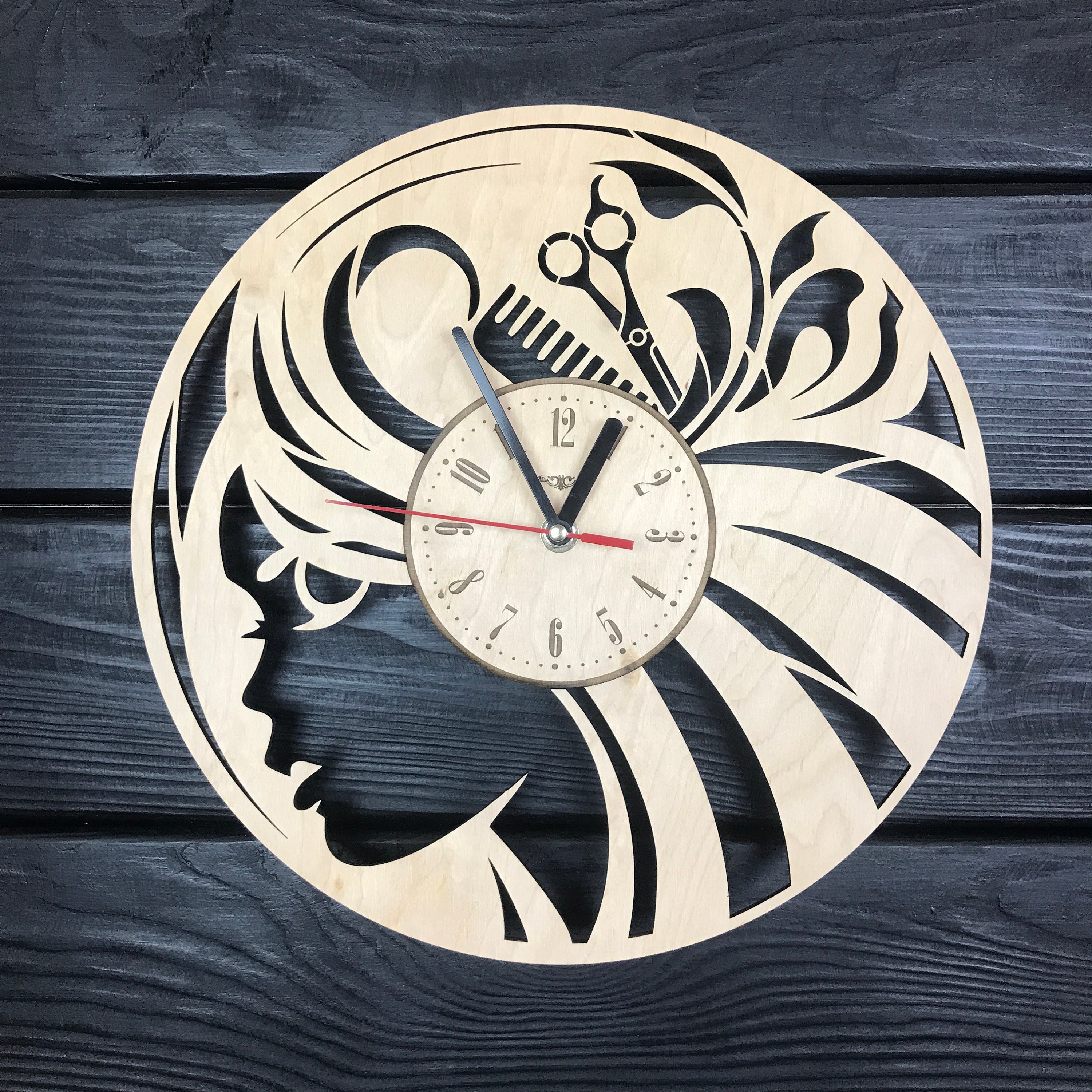Hairdresser Wall Clock Wood Decor Hair Salon Wall Art Hanging Etsy