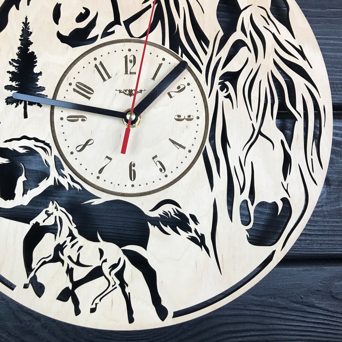 Horse Wall Clock Wood Home Kitchen Office Decor Horse Lovers Etsy