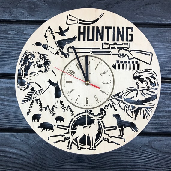 Hunting Wall Clock Wood Home Room Garage Decor Hunter Gifts Etsy