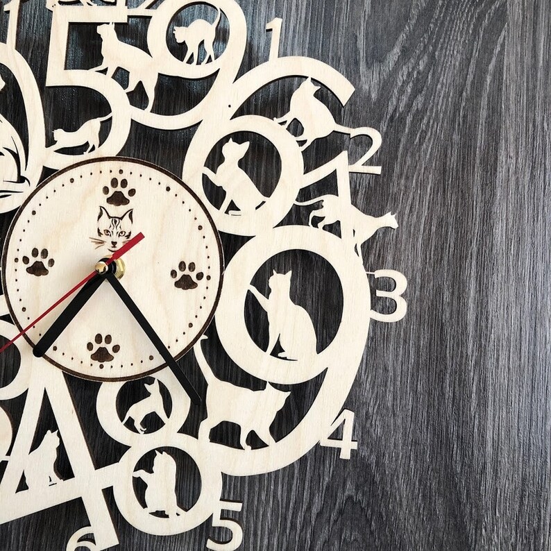 Cats Wall Clock Wood Home Decor Gifts Pets Lovers Ornament Art Etsy