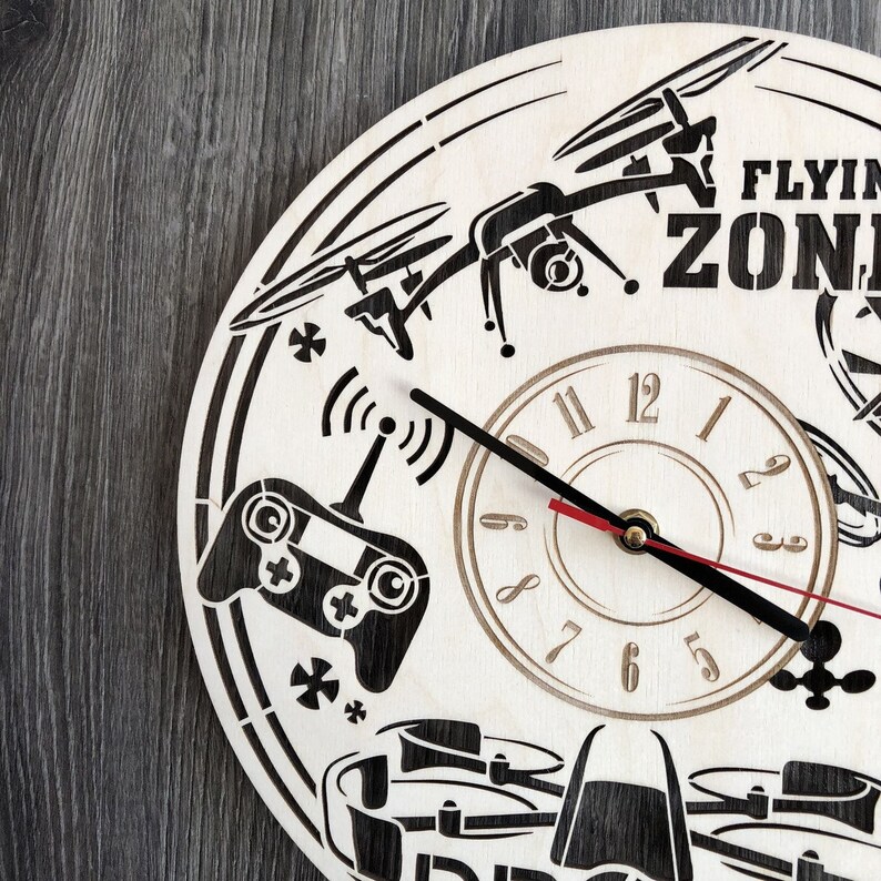 Drones Wall Clock Wood Home Kitchen Decor Living Room Gifts Men Husband Art Unique Kitchen Wedding Christmas Birthday Decorative Drone Clock
