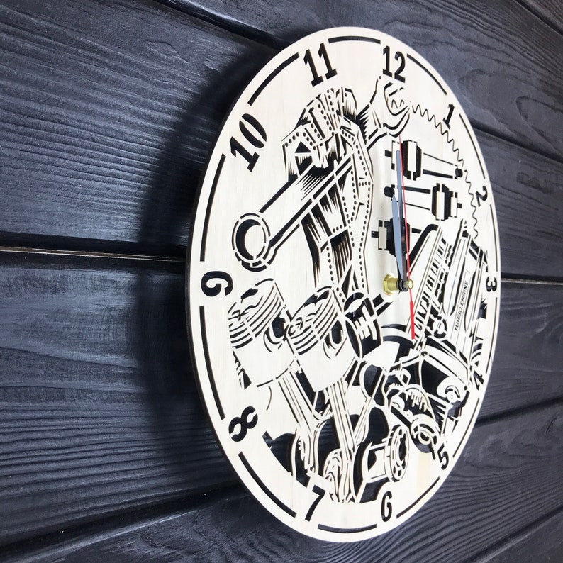 Mechanic Wall Clock Wooden Home Kitchen Decor Garage Mechanic Etsy